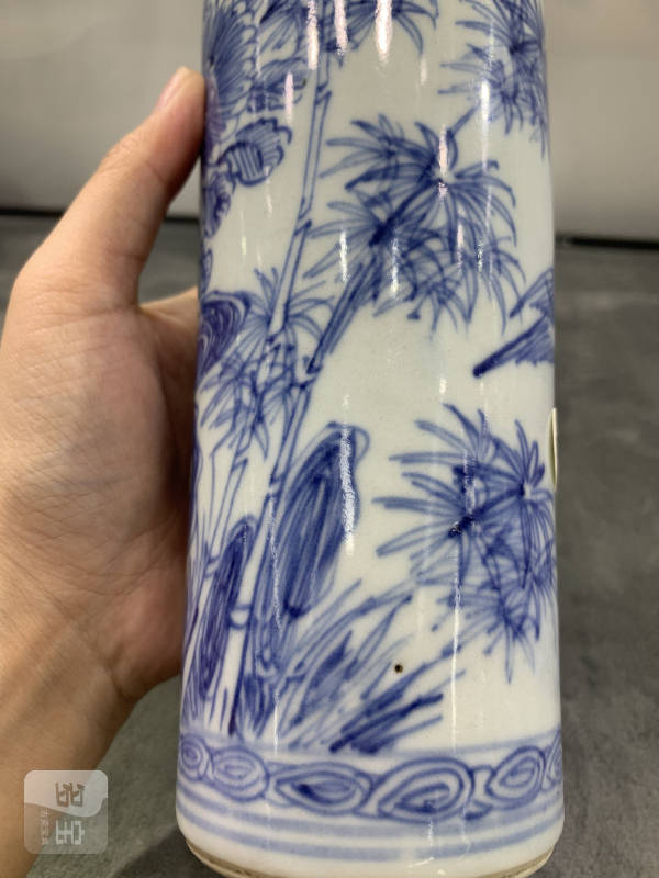 明崇祯青花淡描梅竹花鸟纹筒瓶 - 图10